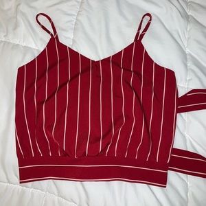 Red and white tie back crop top